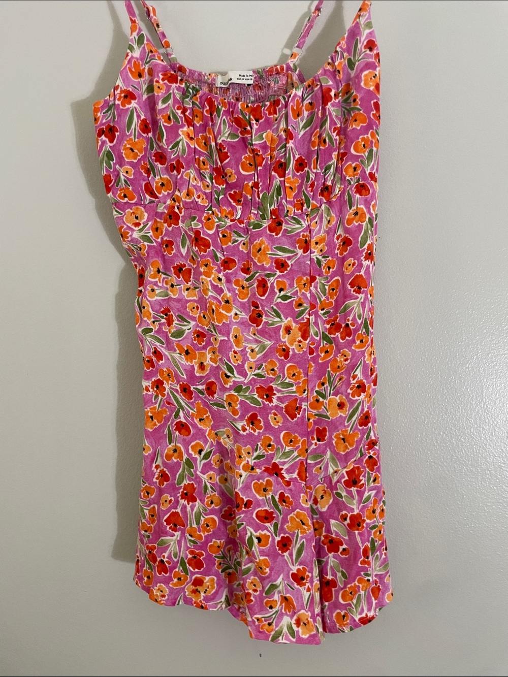 Pull&Bear Pink Floral Smocked Back Adjustable Strap Cami Romper Size M - Picture 7 of 16